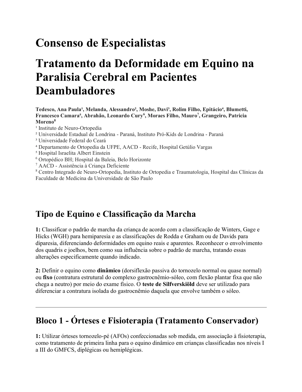 Capa de Tratamento da deformidade em equino na paralisia cerebral em pacientes deambuladores